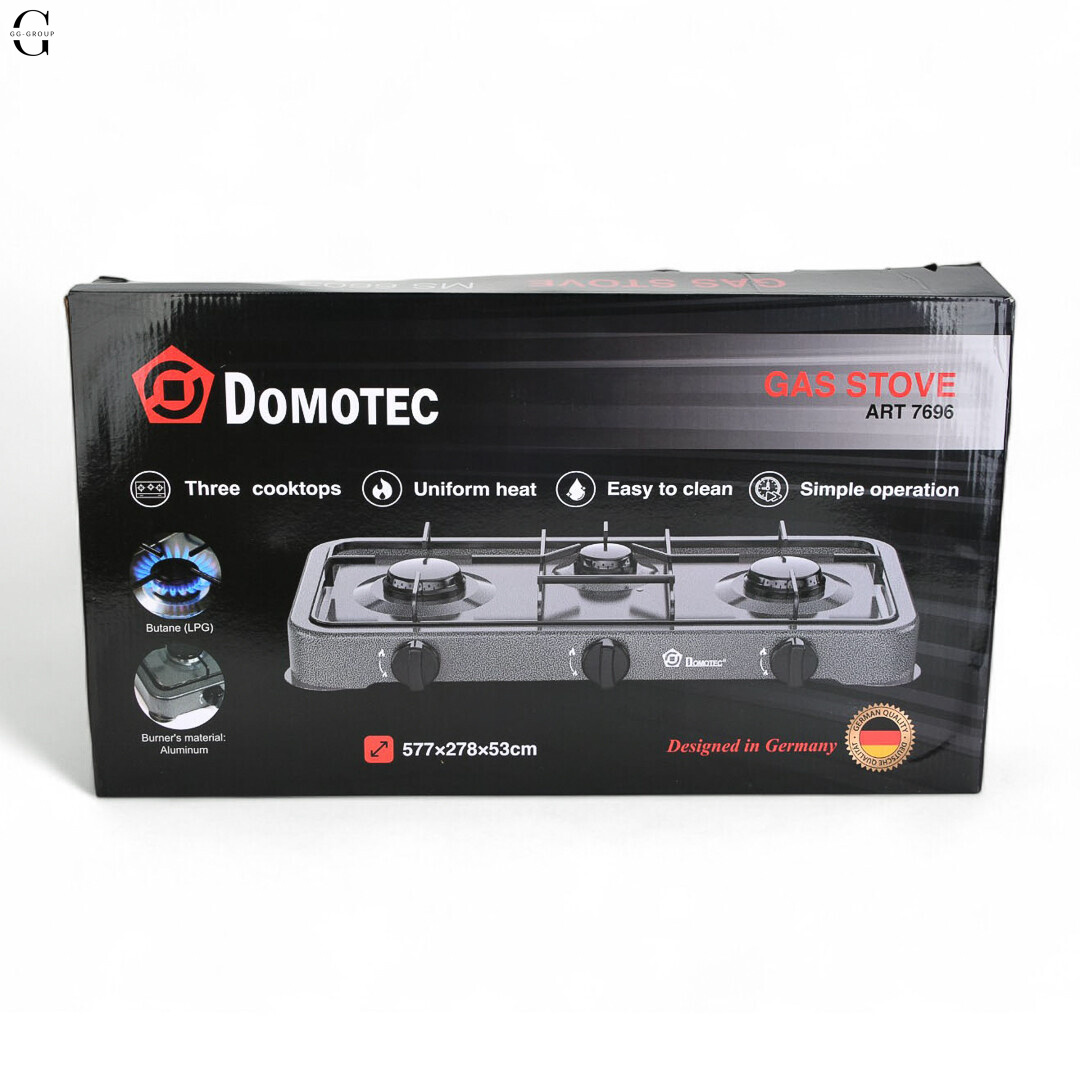 Газова плита Domotec (Grey) — 3 конфорки, для балонного газу, без кришки
